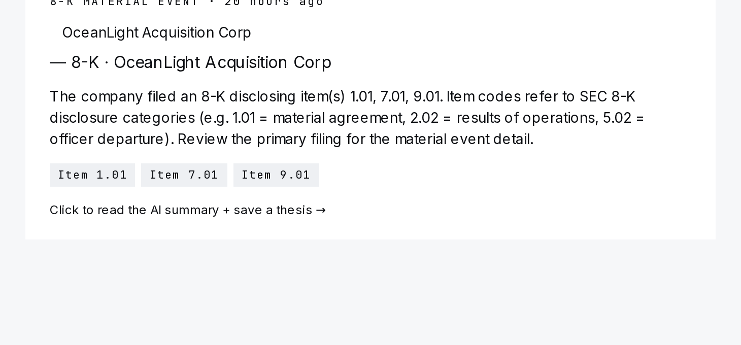 Today's filing pick with its type, company and summary