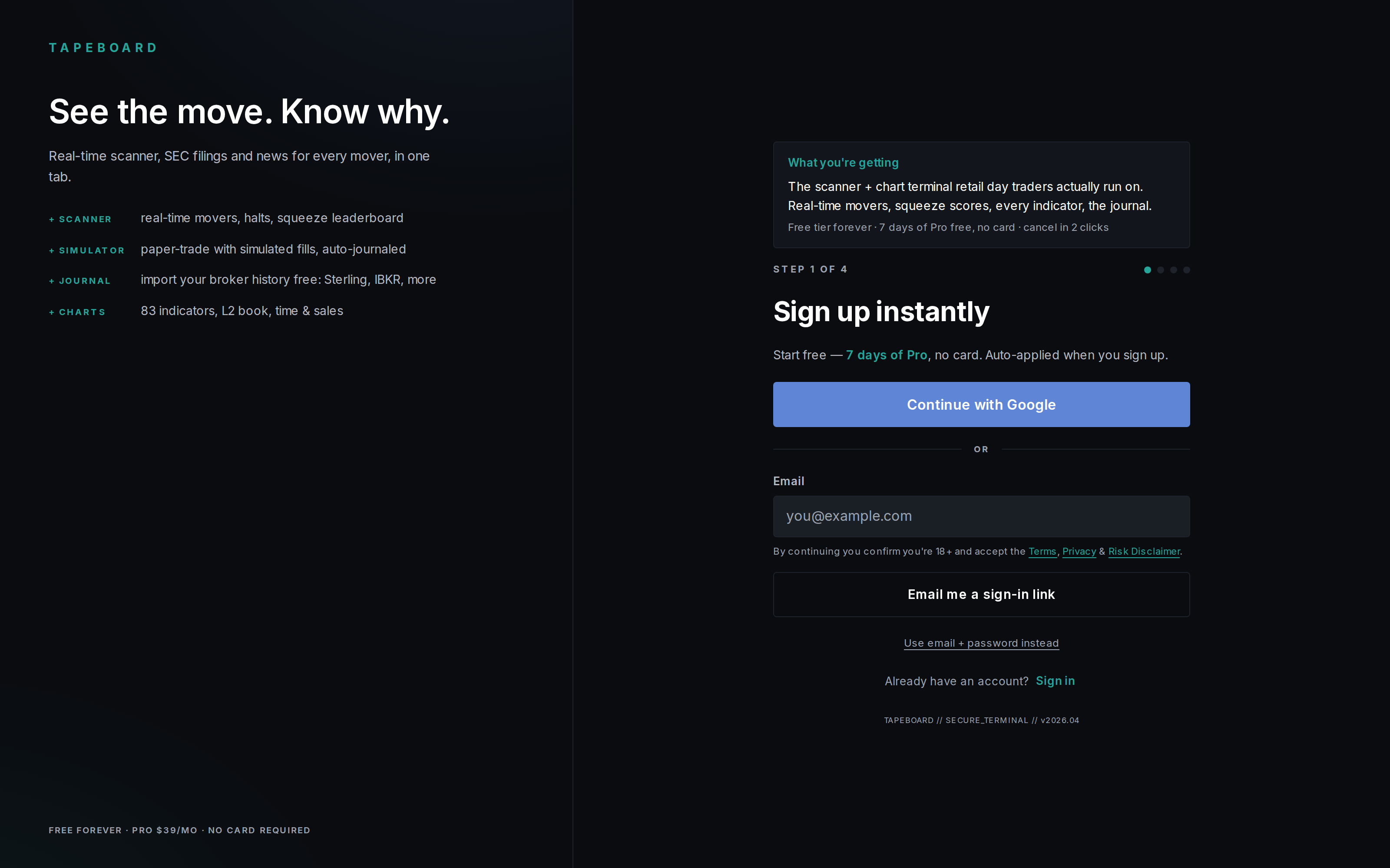 The sign-up page