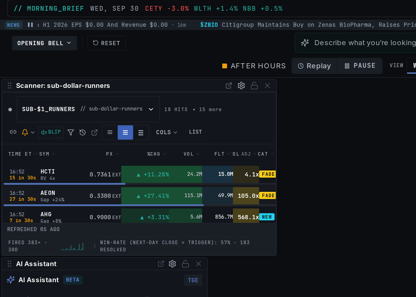 List view with the layout and time-of-day buttons
